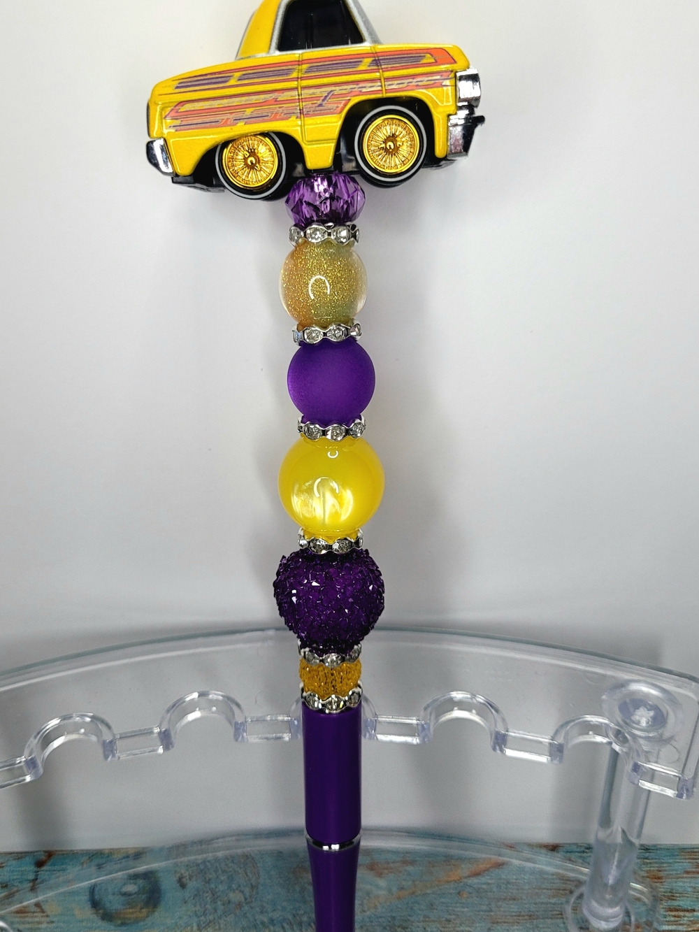 Purple & Yellow Beaded Car Tuned Pen